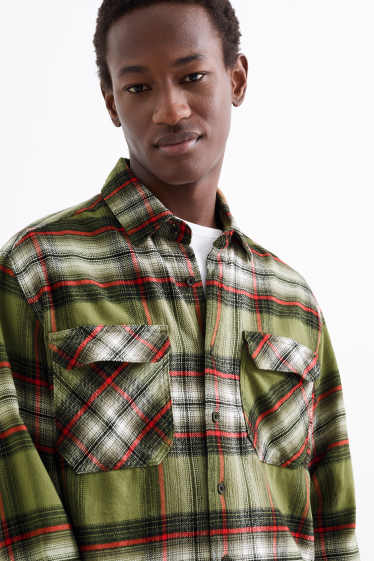 Hommes - Chemise en flanelle - relaxed fit - col kent - à carreaux - vert