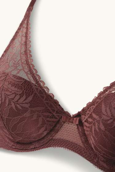 Dames - BH met beugels - PLUNGE - voorgevormd - donkerrood