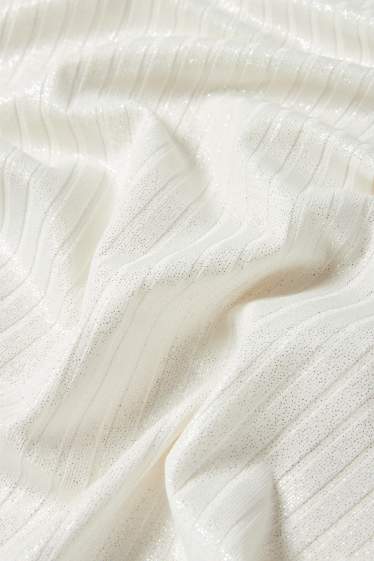 Femmes - Haut à manches longues - finition côtelée - effet brillant - blanc crème