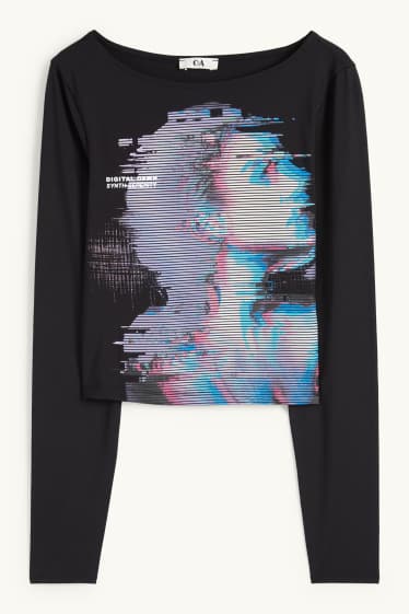Donna - Maglia a maniche lunghe dal taglio corto - nero