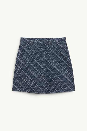 Femmes - Mini-jupe en jean - à motif - jean bleu foncé