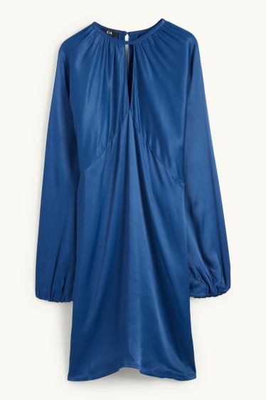 Dona - Vestit imperi de setí amb mànigues amples i obertura - blau