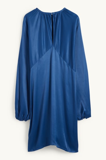 Dona - Vestit imperi de setí amb mànigues amples i obertura - blau