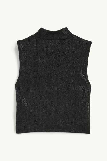 Dámské - Krátký top - žebrovaný - s třpytivým efektem - černá