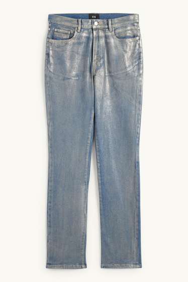 Dames - Vintage straight jeans - glanzend - jeanslichtblauw