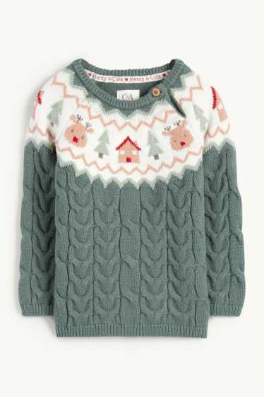 Baby Mädchen - Rentier - Baby-Pullover - Zopfmuster - grün