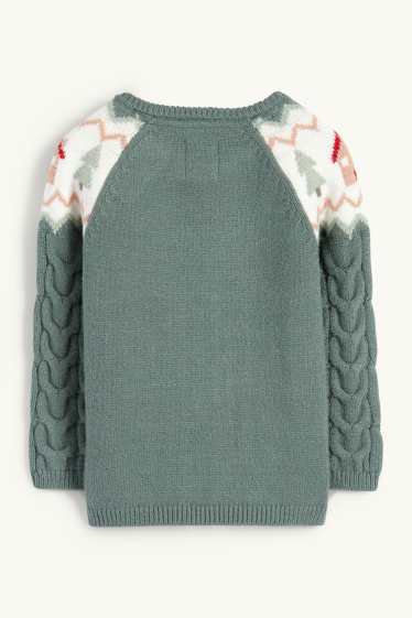 Baby Mädchen - Rentier - Baby-Pullover - Zopfmuster - grün