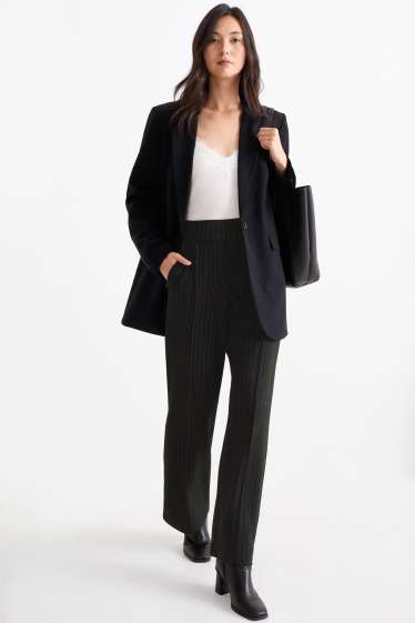Femmes - Pantalon en jersey - high waist - straight fit - fines rayures - noir