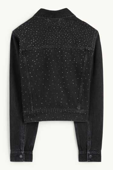 Femmes - Veste en jean orné de strass - jean gris foncé