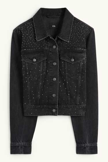 Femmes - Veste en jean orné de strass - jean gris foncé