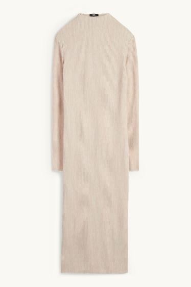 Women - Knitted dress - ribbed - light beige