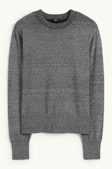 Femmes - Pull à fine maille - brillant - gris