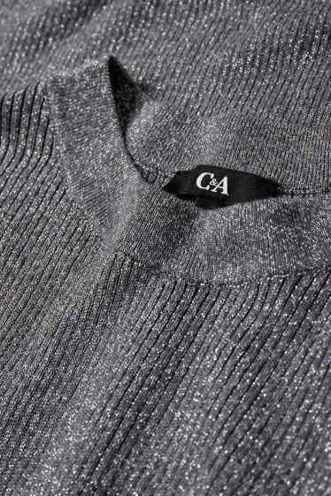 Women - Knitted dress with slit - ribbed - shiny - dark gray