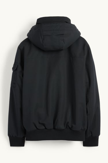 Uomo - Giaccone con cappuccio - idrorepellente - nero