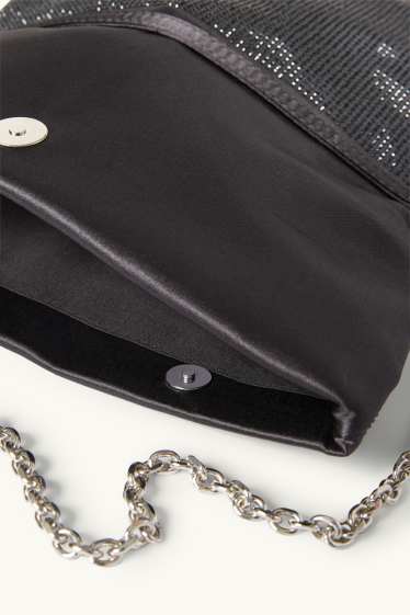 Dames - Schoudertas met strass steentjes en afneembare draagriem - zwart