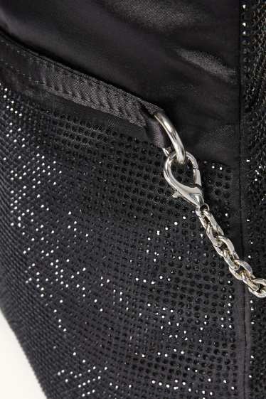 Dames - Schoudertas met strass steentjes en afneembare draagriem - zwart