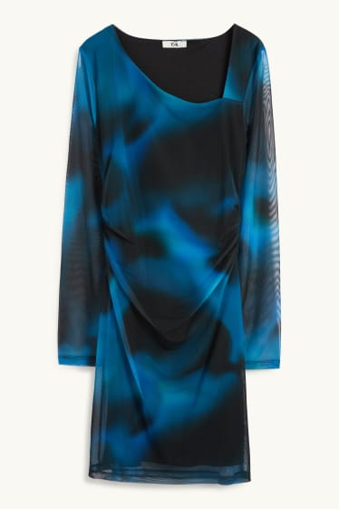 Dames - Jurk van mesh - met patroon - donkerblauw