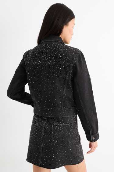 Femmes - Veste en jean orné de strass - jean gris foncé