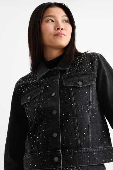 Femmes - Veste en jean orné de strass - jean gris foncé