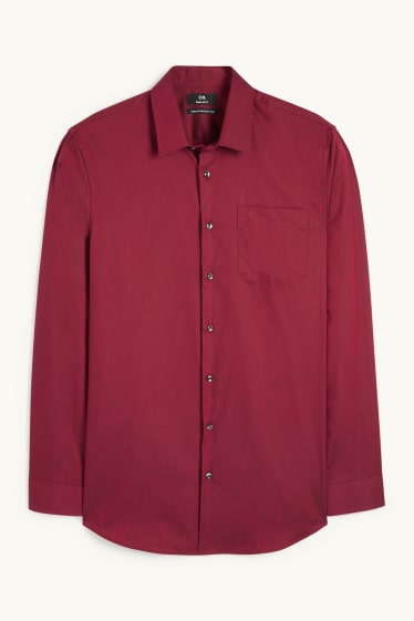 Hommes - Chemise de bureau - regular fit - col kent - facile à repasser - rouge foncé