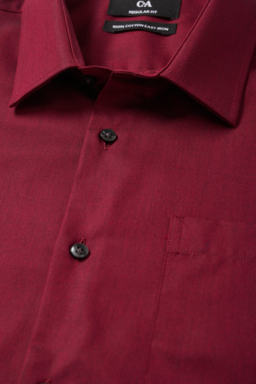 Hommes - Chemise de bureau - regular fit - col kent - facile à repasser - rouge foncé