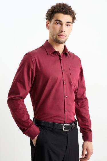 Hommes - Chemise de bureau - regular fit - col kent - facile à repasser - rouge foncé