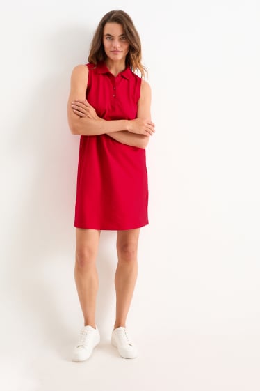 Damen - Basic-Polokleid - rot