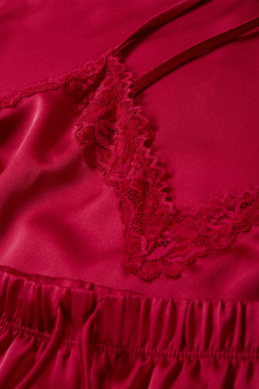 Donna - Set - camiciola e boxer di raso - 2 pezzi - rosso scuro