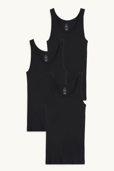 Uomo - Confezione da 3 - canottiera - a coste doppie - nero