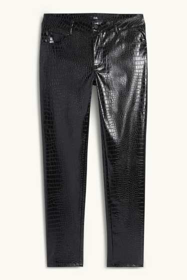 Dámské - Kalhoty - mid waist - slim fit - imitace kůže - černá