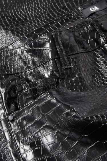 Dámské - Kalhoty - mid waist - slim fit - imitace kůže - černá