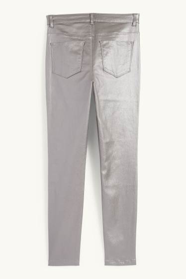 Women - Trousers - high waist - skinny fit - shiny - silver