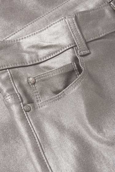 Women - Trousers - high waist - skinny fit - shiny - silver