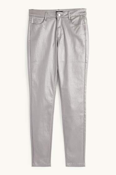 Women - Trousers - high waist - skinny fit - shiny - silver