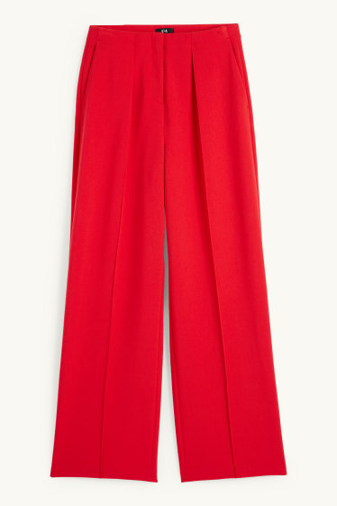 Dames - Pantalon - high waist - wide leg - rood