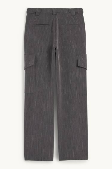 Dámské - Cargo kalhoty - mid waist - wide leg - s úzkými proužky - tmavošedá