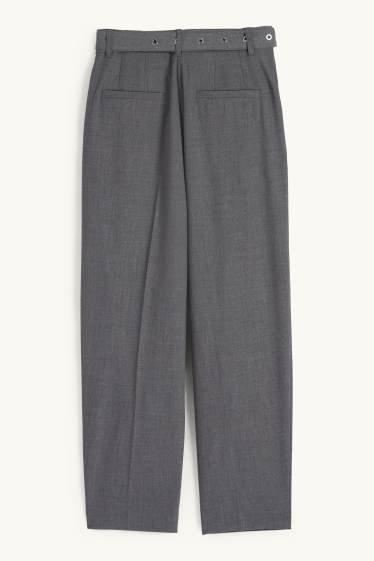 Kobiety - Spodnie materiałowe z paskiem - wysoki stan - tapered fit - ciemnoszary