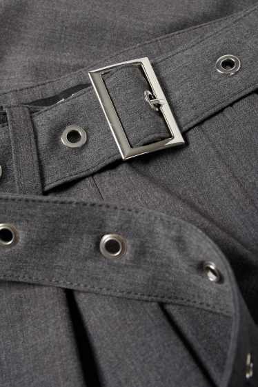 Kobiety - Spodnie materiałowe z paskiem - wysoki stan - tapered fit - ciemnoszary