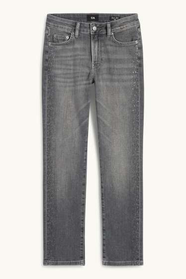 Donna - Slim jeans con strass - vita media - grigio