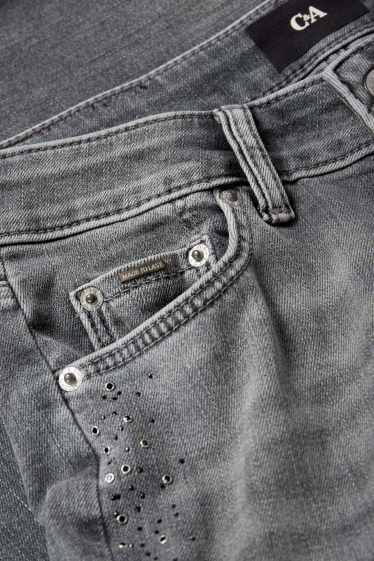 Donna - Slim jeans con strass - vita media - grigio