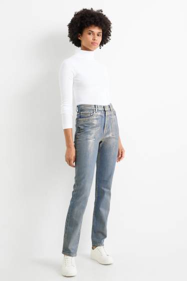 Dames - Vintage straight jeans - glanzend - jeanslichtblauw