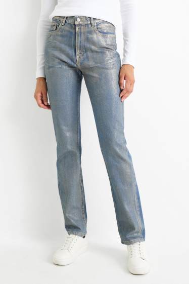 Dames - Vintage straight jeans - glanzend - jeanslichtblauw