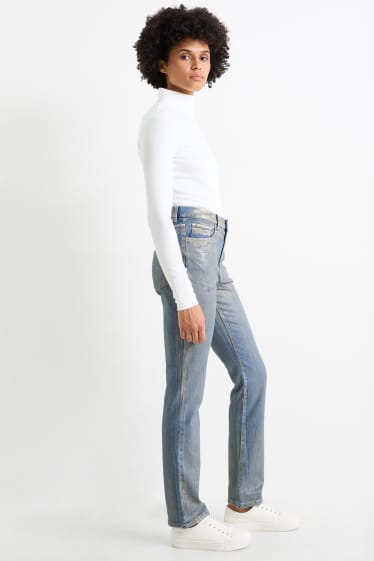 Dames - Vintage straight jeans - glanzend - jeanslichtblauw