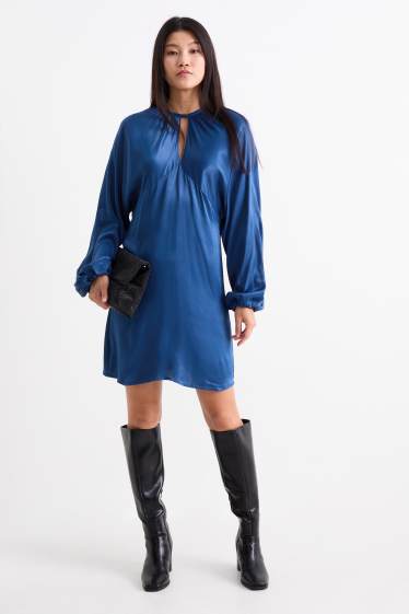 Dona - Vestit imperi de setí amb mànigues amples i obertura - blau