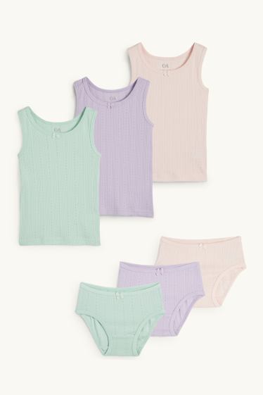 Enfants filles - Lot de 6 - 3 maillots de corps et 3 culottes - violet clair