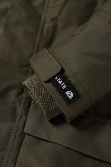 Bambini - Parka con cappuccio e inserto in ecopelliccia - inverno - impermeabile - verde scuro