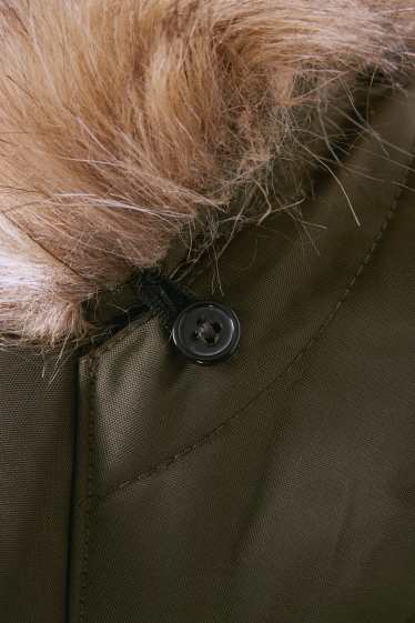 Bambini - Parka con cappuccio e inserto in ecopelliccia - inverno - impermeabile - verde scuro