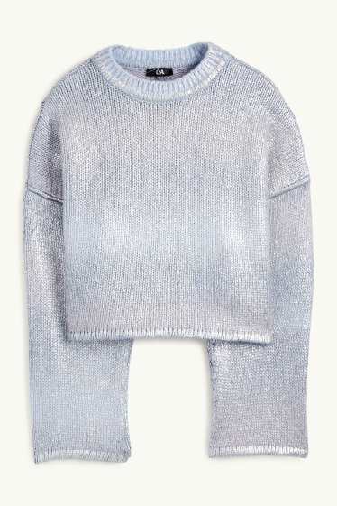 Femmes - Pull - brillant - à motif - bleu