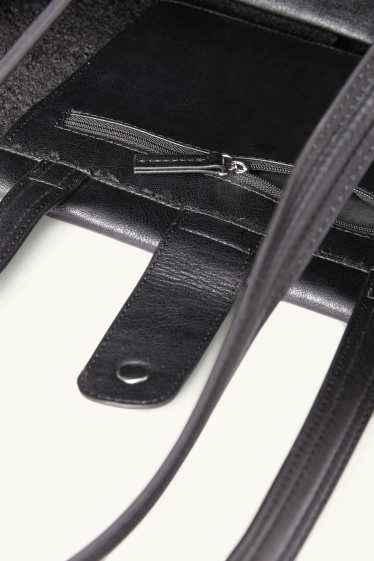 Damen - Großer Shopper - Lederimitat - schwarz