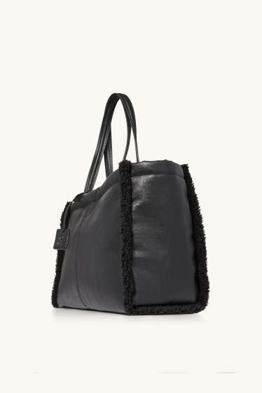 Damen - Großer Shopper - Lederimitat - schwarz